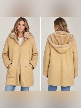 Vintage Jean Guise Tanatar Lambskin Shearling Hooded Coat Sz 12